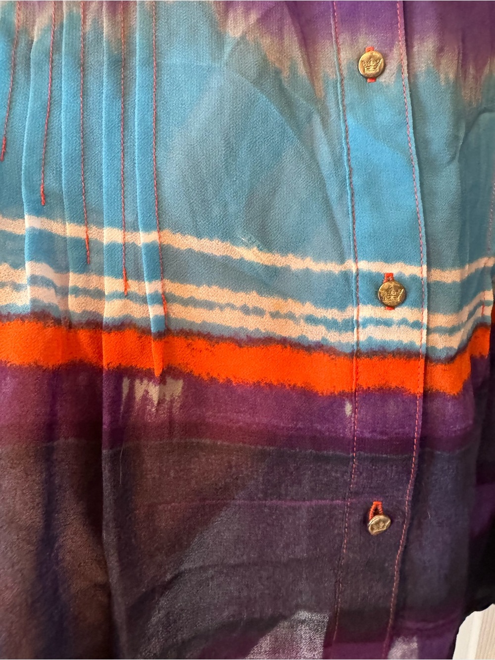 Chaus Multicolor Striped Button-Front Tunic - Orange, Blue, Purple, Black - Picture 4 of 5